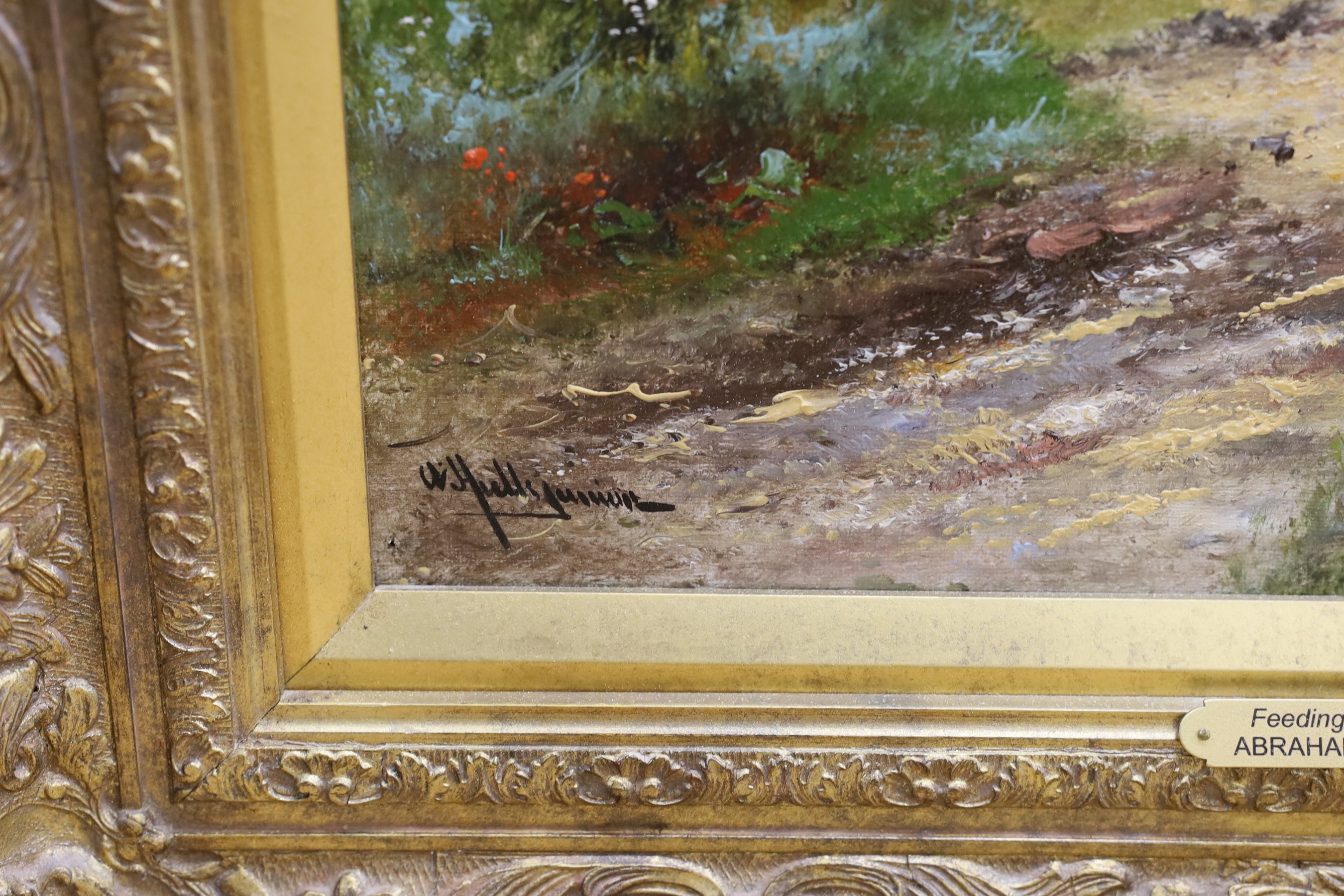 Abraham Hulk Jnr (1851-1922), oil on canvas, ‘Feeding The Chickens’, signed, 60 x 39cm